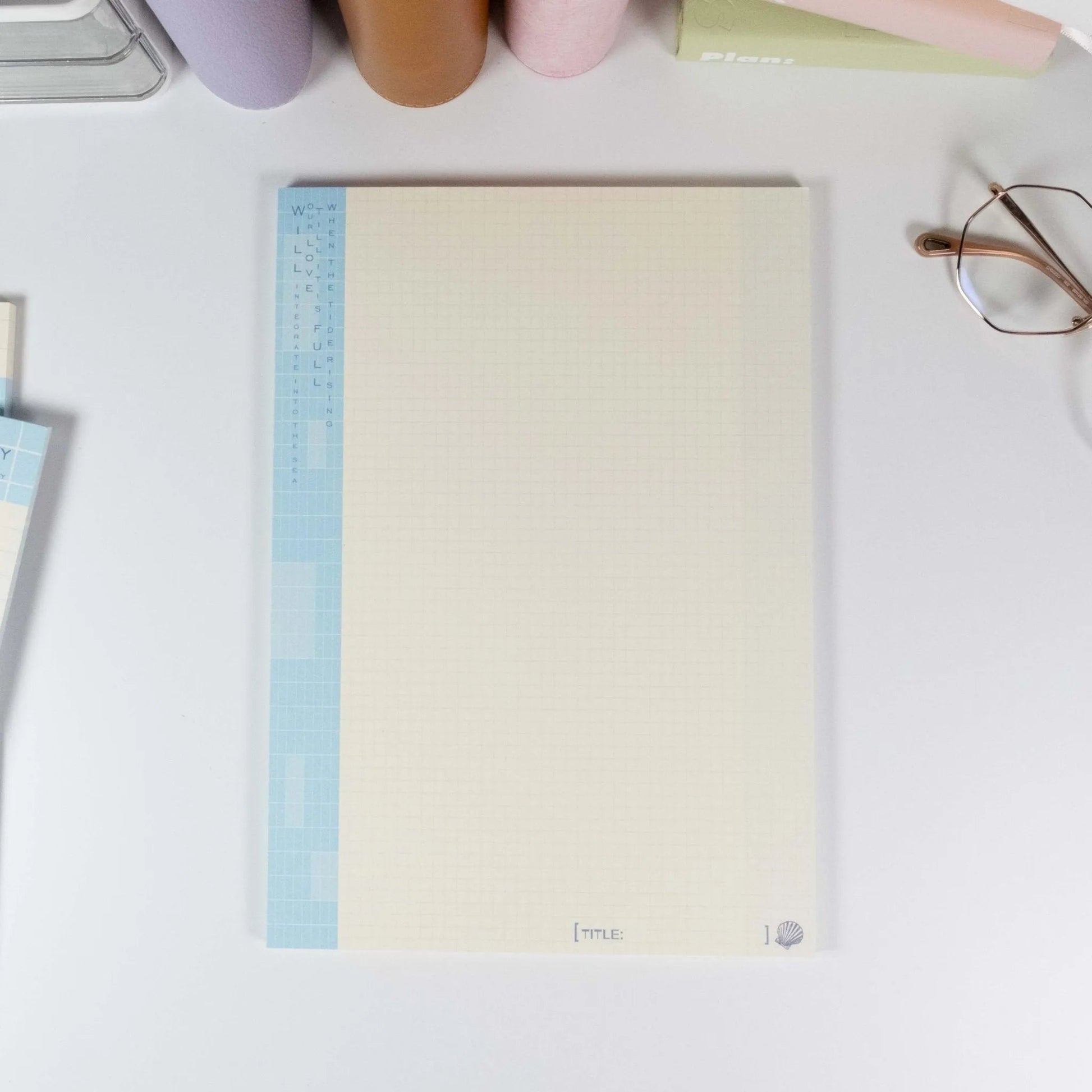 Summer Beach B5 notepad with minimalist blue lined layout