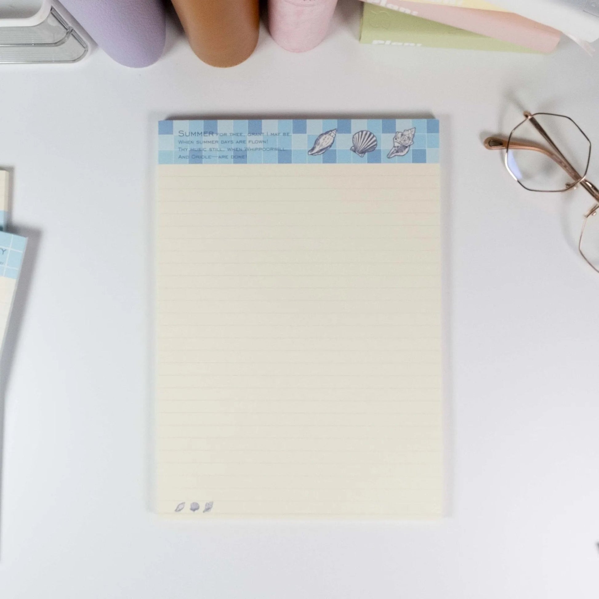 Summer Beach B5 notepad with blue coastal header and writing lines