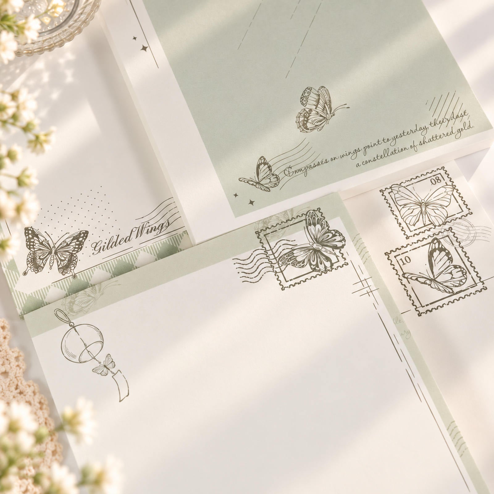 Butterfly Dreams A6 notepad butterfly illustrations and postage details