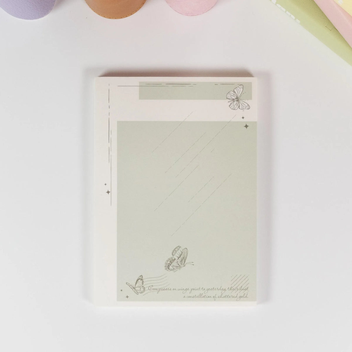 Green and cream stationery set featuring butterflies and vintage frames - Miouva