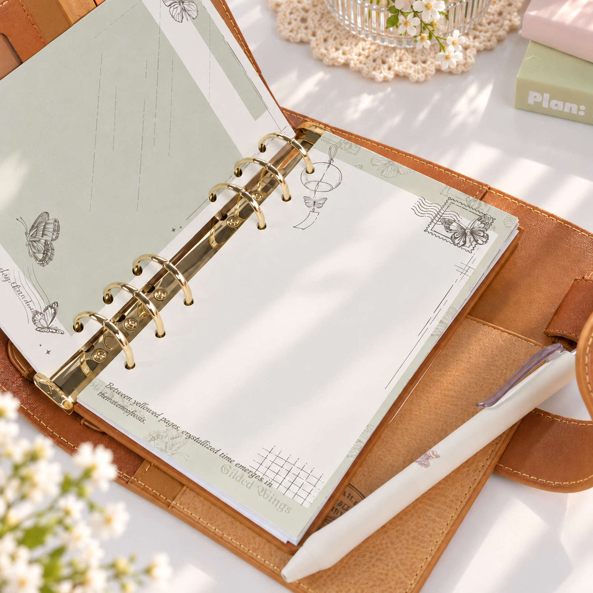 Personal-size butterfly planner inserts with pre-punched pages