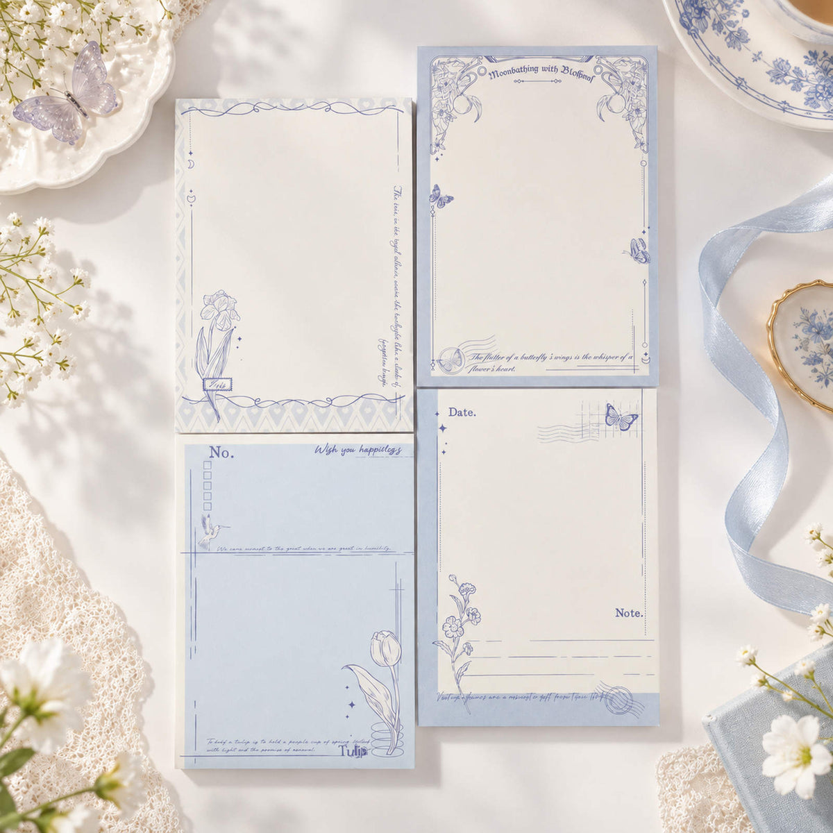 Collection de blocs-notes A6 Butterfly & Flower avec quatre motifs d’inspiration vintage