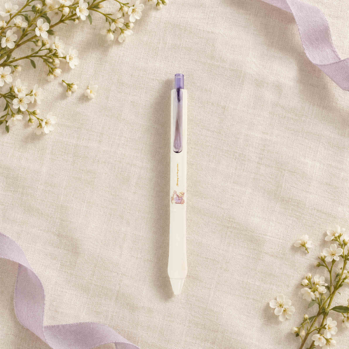 Stylo gel lapin Lecture au jardin avec clip violet