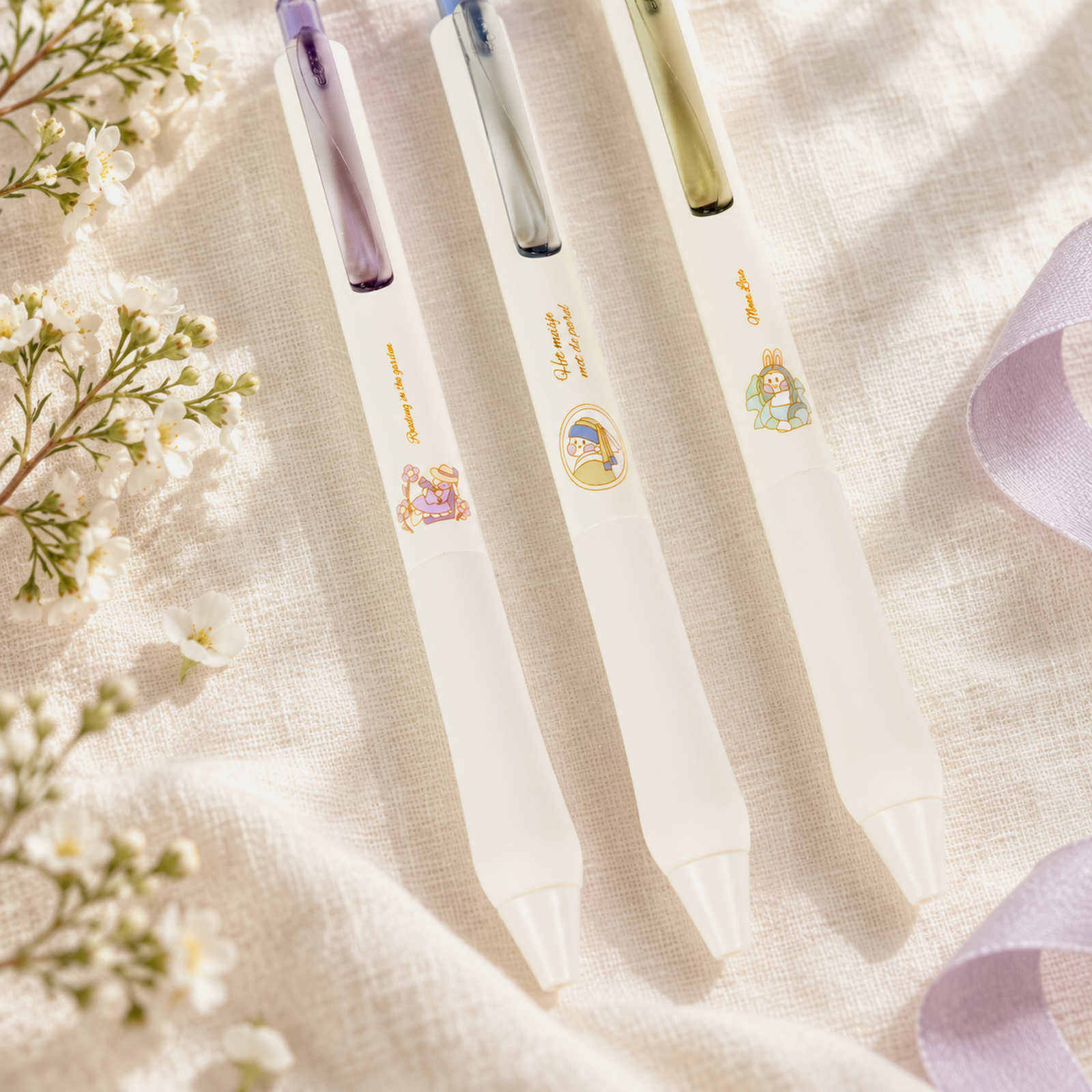 Stylos gel Classic Art Bunny avec corps crème et clips colorés