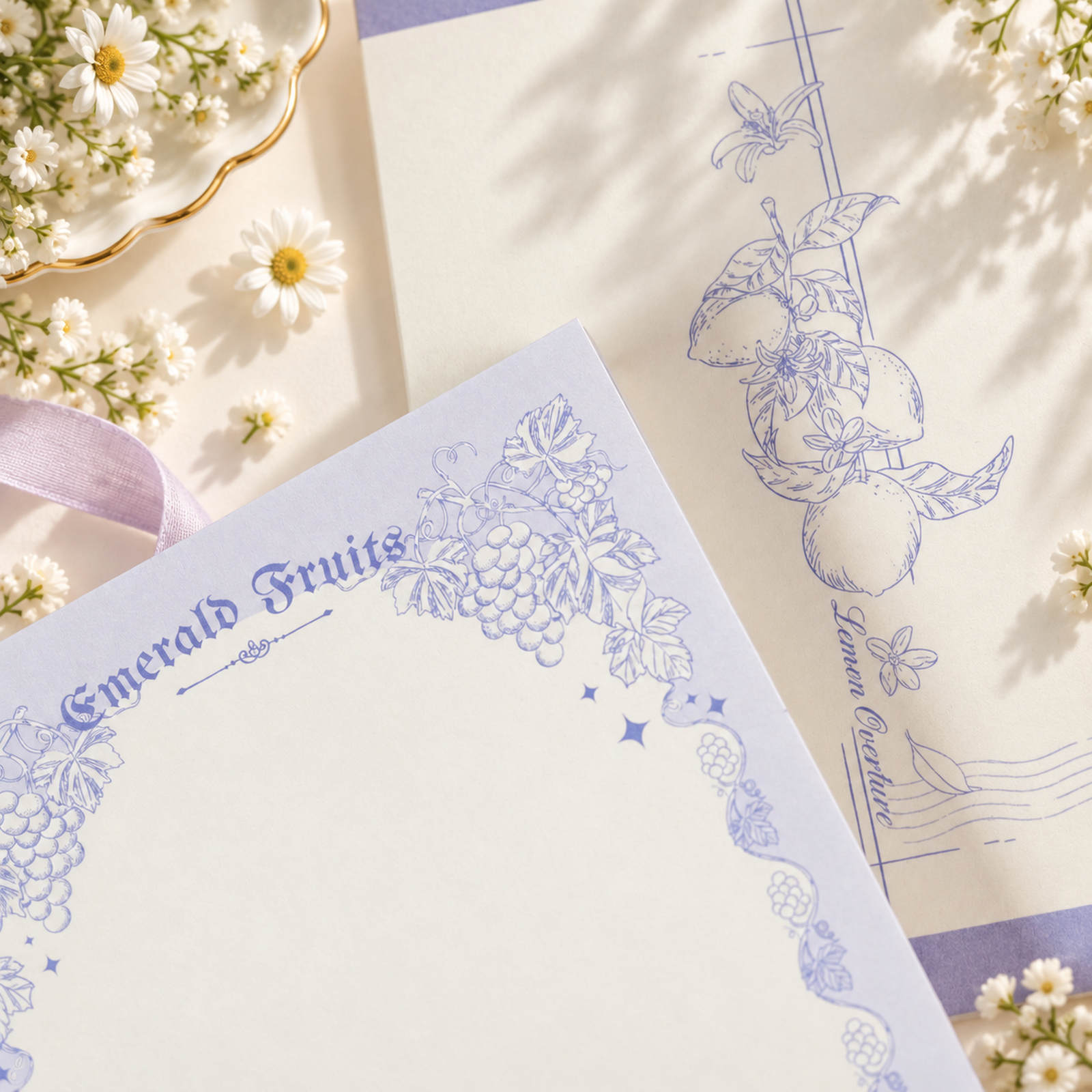 Floral Fruits A6 notepad with lavender fruit and floral illustration