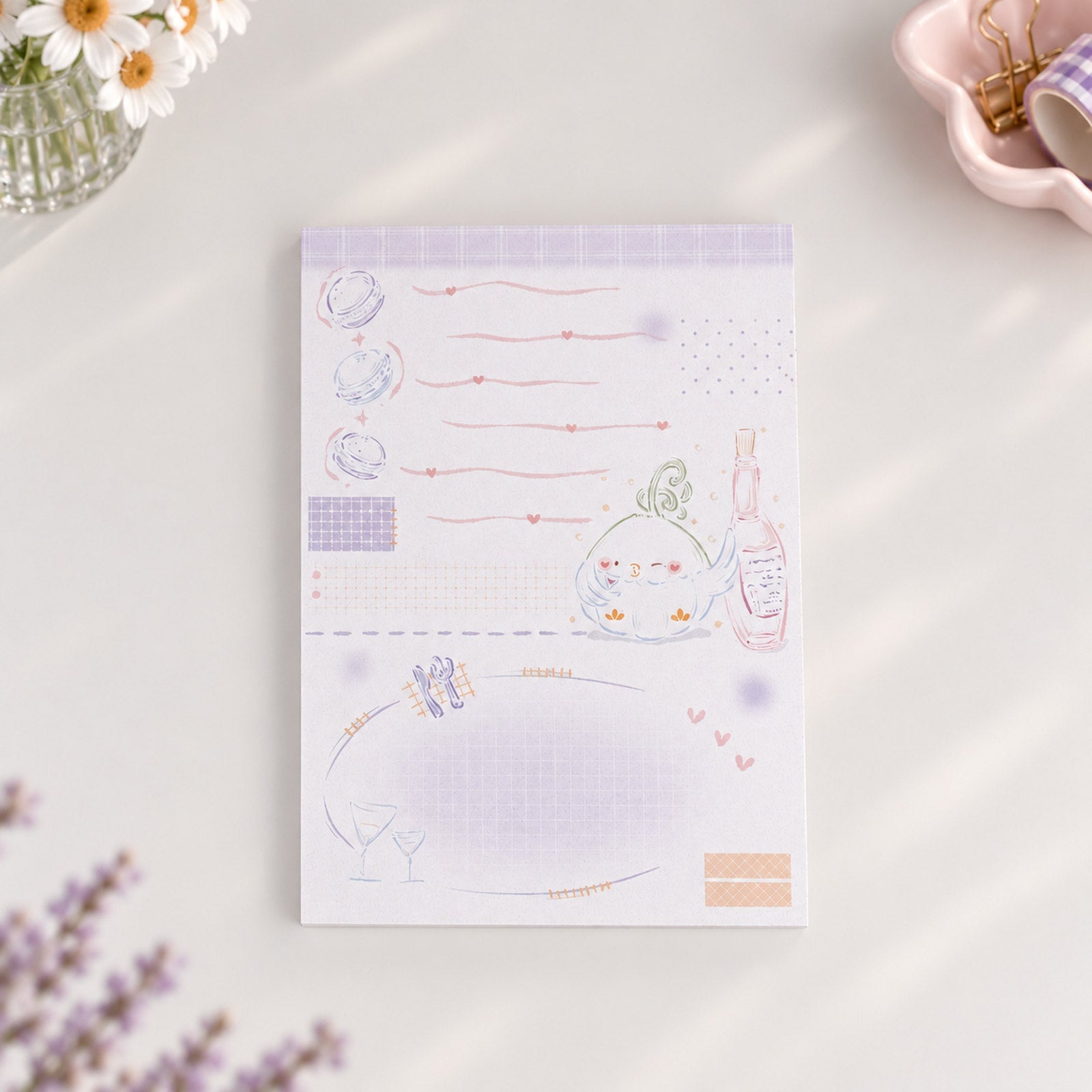Little Chirp A6 notepad with Bordeaux Wine illustrated design