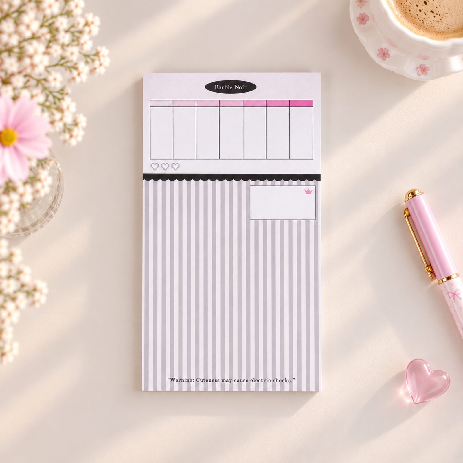 Pink & Ink Personal notepad with pink and black weekly layout