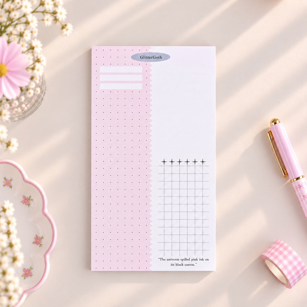Pink & Ink Personal notepad with pink and black schedule layout