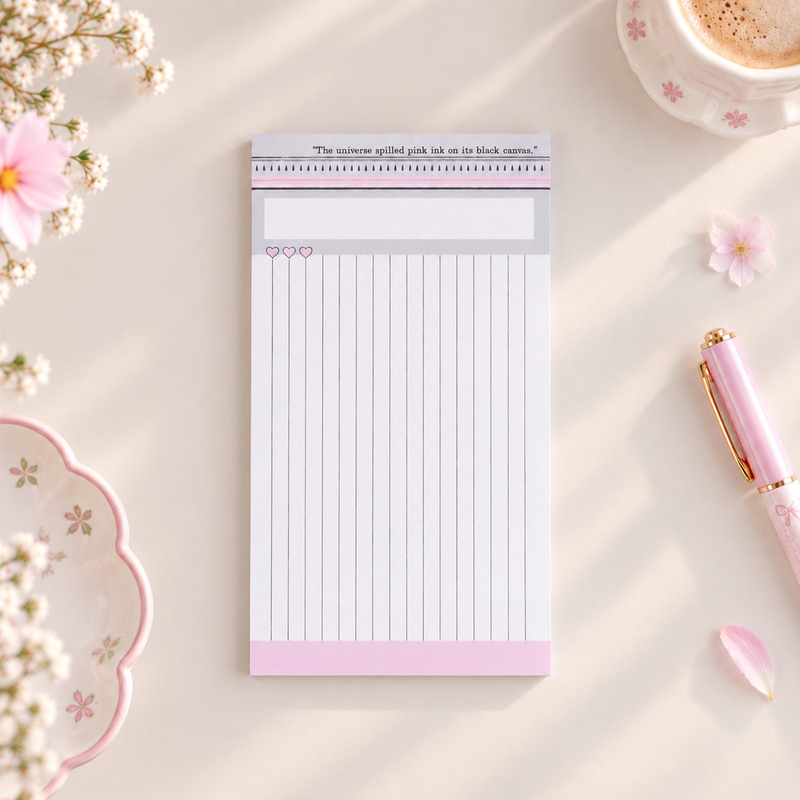 Pink & Ink Personal notepad with lined pink and black notes layout