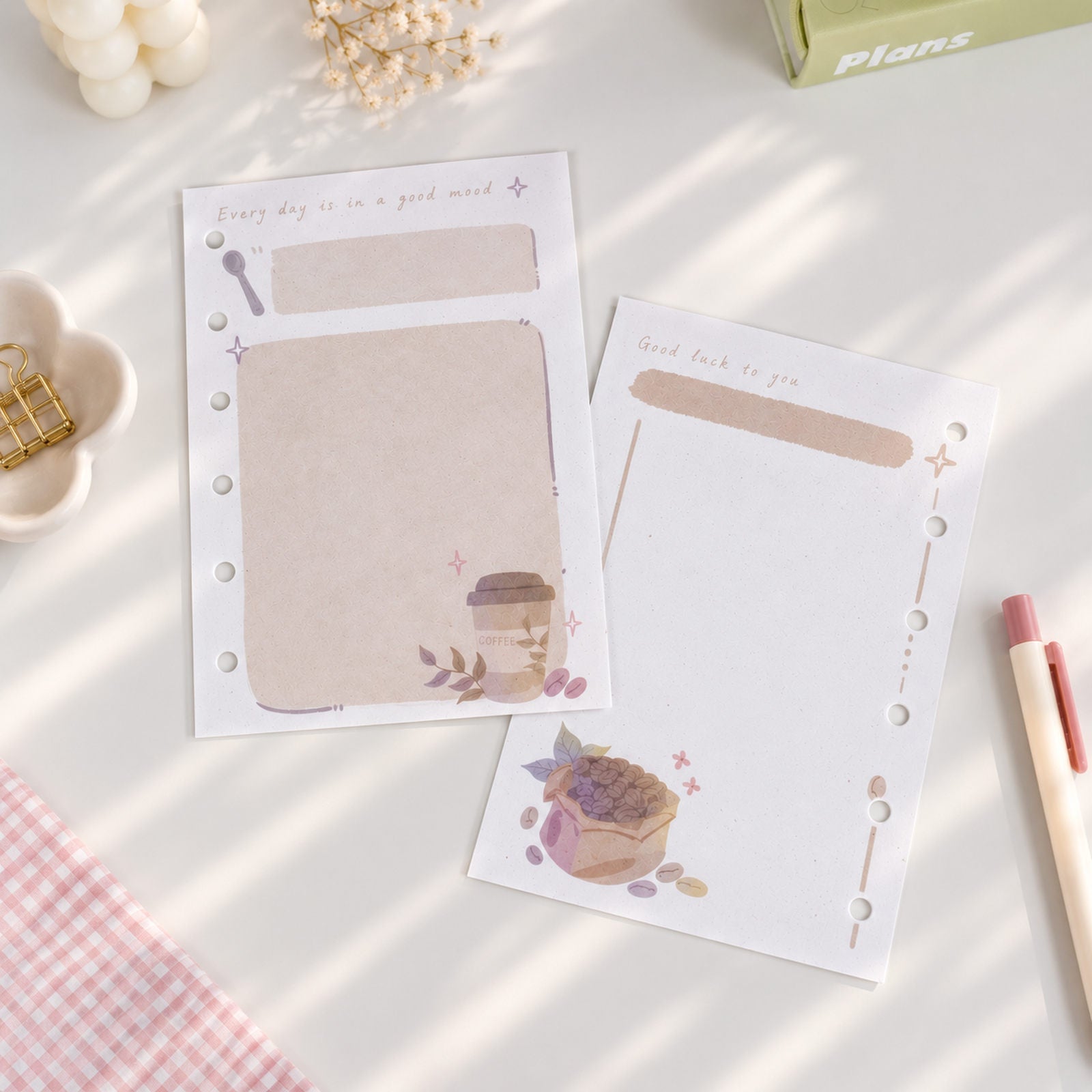 Coffee Bean pocket planner refill with hand-drawn coffee illustrations