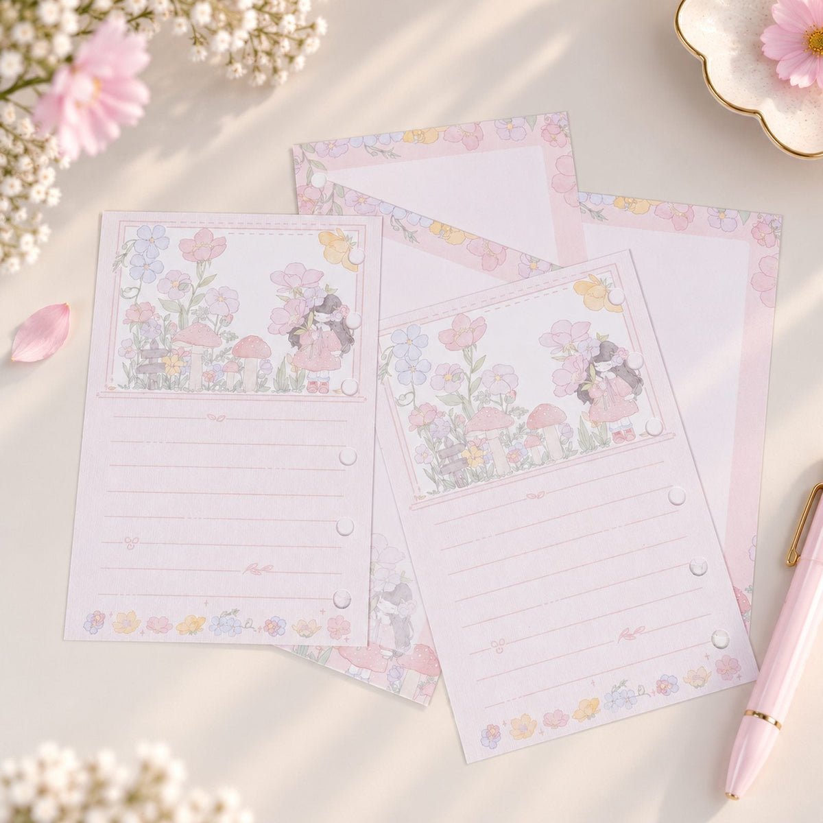 Mushroom Garden Pink Primrose Pocket memo pad page designs