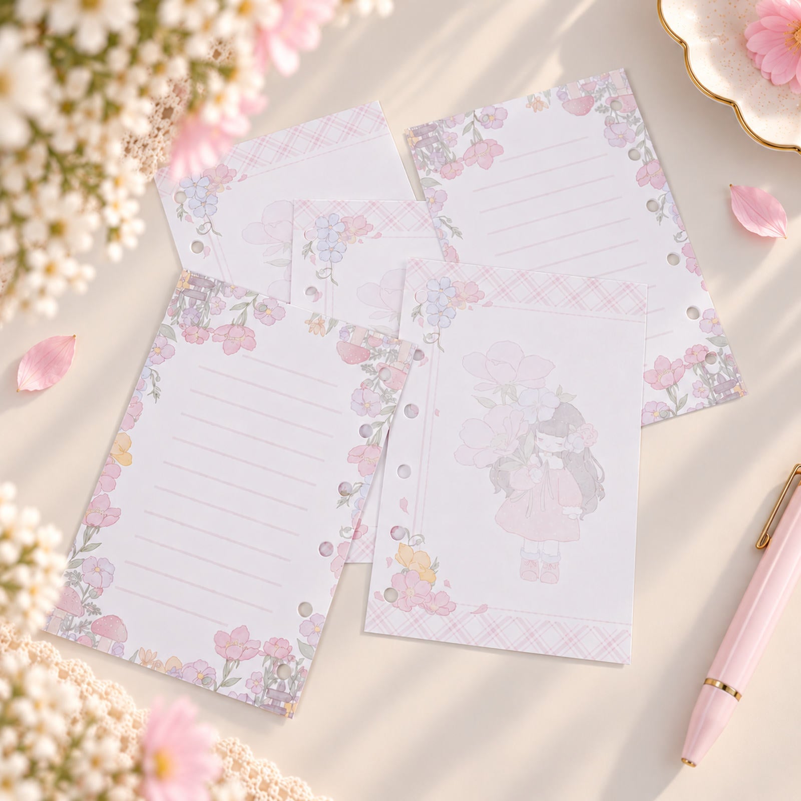 Mushroom Garden Pink Primrose Pocket memo pad with lined pages