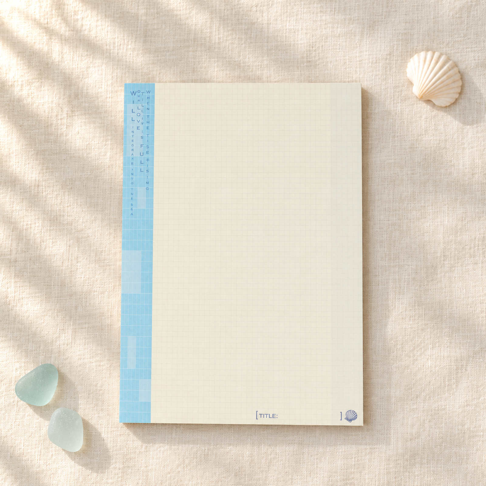 Bloc-notes B5 Summer Beach Seashell Grid avec papier crème quadrillé et bande latérale bleue