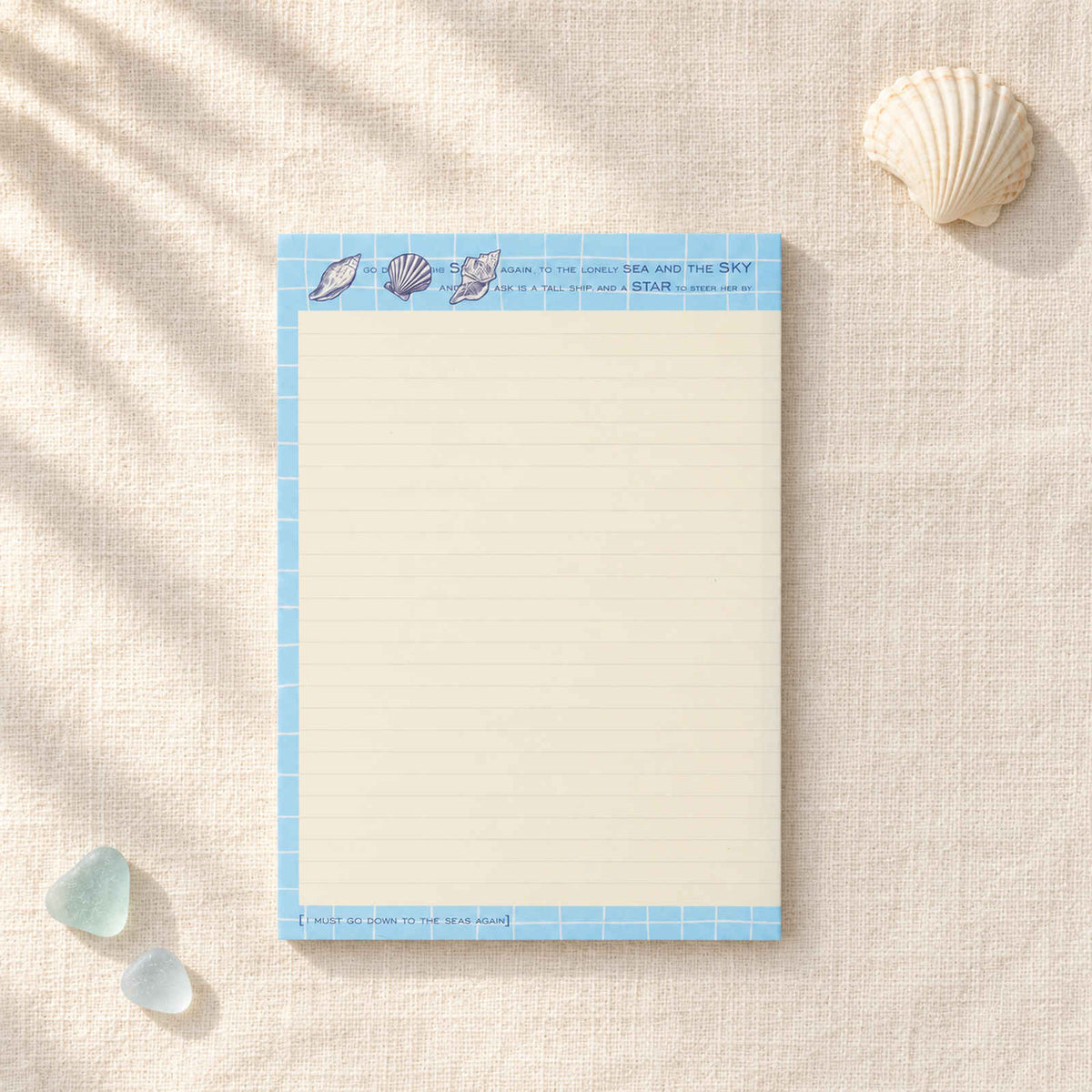 Bloc-notes B5 Summer Beach Starry Tide avec pages crème lignées et bordure quadrillée bleue