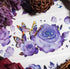 Détail du ruban PET Purple Stardance avec roses lavande, papillons irisés et petites étoiles