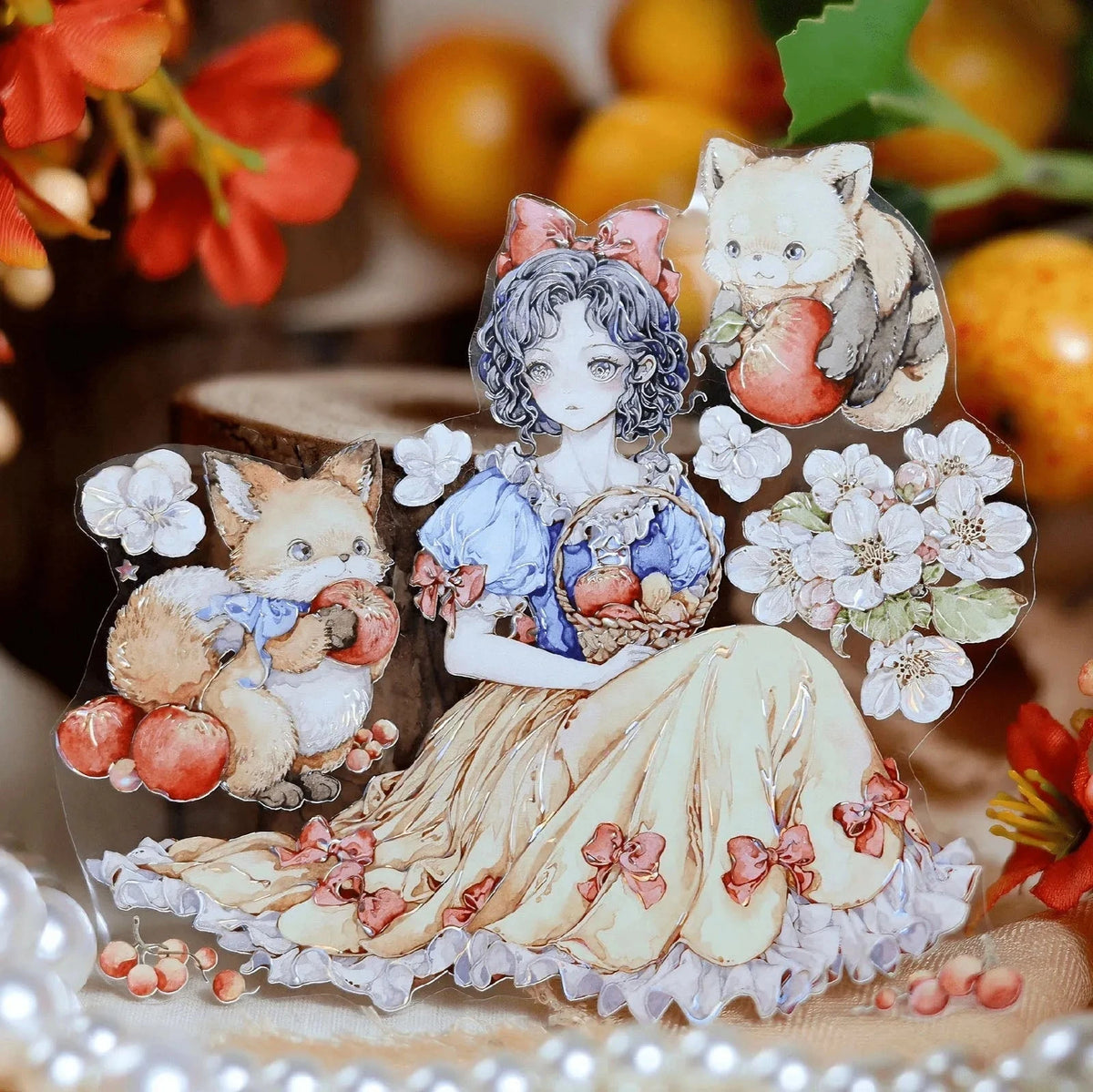 Snow White PET tape with Snow White in a yellow skirt, woodland animals and red apples